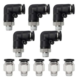 Bwintech 10 Pcs 6mm Tube to 1/4" Male BSP Thread Straight & 90 Degree Elbow Push in Connect Pneumatic Fitting,PL6-02/PC6-02 Quick Release Air Line Adapter