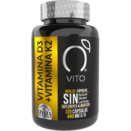 VITO | Vitamina D3 400 UI + K2+ Aceite de Semilla de Linaza | Sin Ingredientes Añadidos | Suplemento Alimenticio | 120 Cápsulas de 440 mg