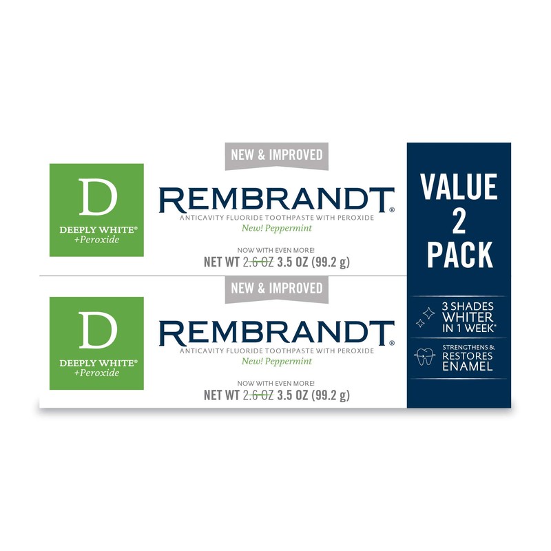 Rembrandt Deeply White + Peroxide Whitening Toothpaste, Peppermint Flavor, 3.5-Ounce