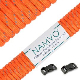 Namvo Orange Reflective 550 Paracord Mil Spec Type III 7 strand parachute cord 100ft / 30 Meters