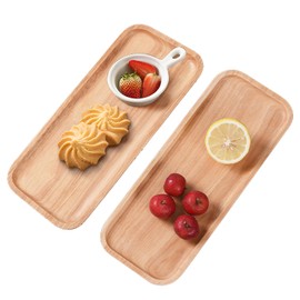 HOMKULA Rubber Wood Serving Platters and Trays - 14" x 5.5" Wooden Mini Charcuterie Boards, Small Cheese Board, Rectangle Wooden Tray for Kitchen Counter, Bathroom, Home Decor, Party, 2 Pack U5
