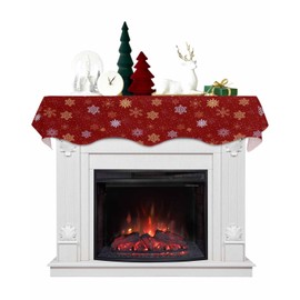 Ocean Party Christmas Mantel Scarf Winter Xmas Decor Fireplace Scarf 90 x17 Inch, Dreamlike Snowflake Red Mantle Scarf Winter Holiday Mantel Cover Runner for Christmas Table Window Decoration