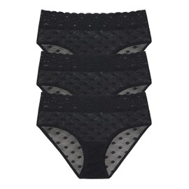 Skarlett Blue Dare Women's Comfortable Hipster Panty withStretchy Dot Lace and Floral Trim Waistband 3 Pack Black