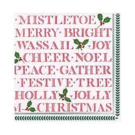 Yuletide Cheer Festive Writing Williamsburg Christmas Caspari Entertaining with Caspari Paper Luncheon Napkin, Caspari Entertaining with Caspari Paper Luncheon Napkin 20 in Pack 33cm Square