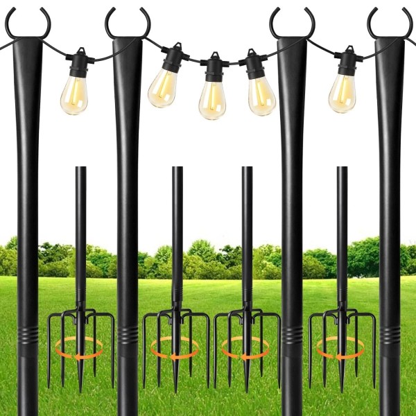 MuliVid 10Ft Metal String Light Poles with Fork for Outdoor