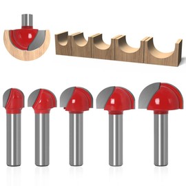 Pack of 5 8 mm Shank Carbide Router Cutter Cavity Cutter Round Nose Cove Core Box Cutter Ball Cutter Woodworking Cutter for 12 mm/16 mm/19 mm/22 mm/25.4 mm