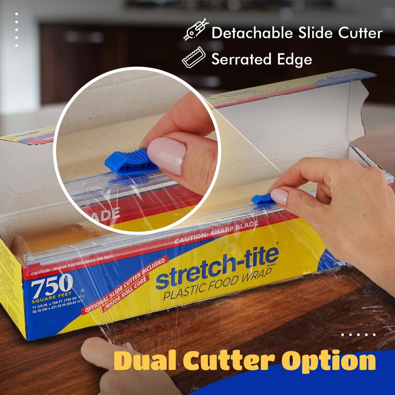 Stretch Tite Plastic Wrap For Food With Slide Cutter 750