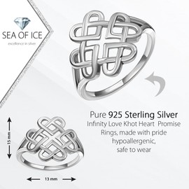 SEA OF ICE 925 Sterling Silver Infinity Love Knot Heart Ring, Size 8 – Elegant Filigree Promise Rings for Women - Skin Friendly, Everyday Wear.