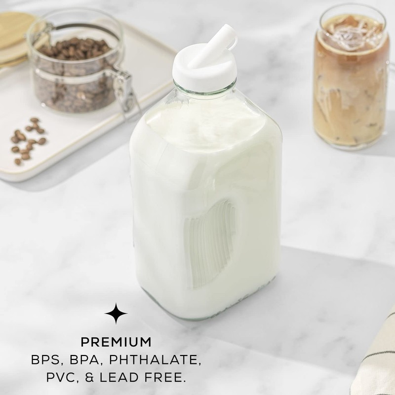 JoyJolt Glass Milk Bottles with Lids and Pourer – 64