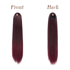 FESHFEN Women’s Ponytail Hair Extension with Drawstring, Long, Straight, Synthetic braid Hair Extensions, Hair Extensions for Women, 50 cm, Black and burgundy