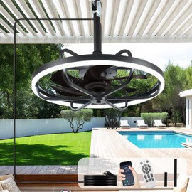 Depuley 20" Outdoor Ceiling Fan with Lights, Black Waterproof Gazebo Hanging Fan with Remote App Control, Dimmable Plug in Caged outdoor Ceiling Fans for patios Porch 6-Speeds
