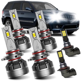 Fits for 1999-2010 Jeep Grand Cherokee High Low Beam Fog Lights Bulbs Combo Pack, 6000K White Plug-and-Play Bright Bulbs, Pack of 6