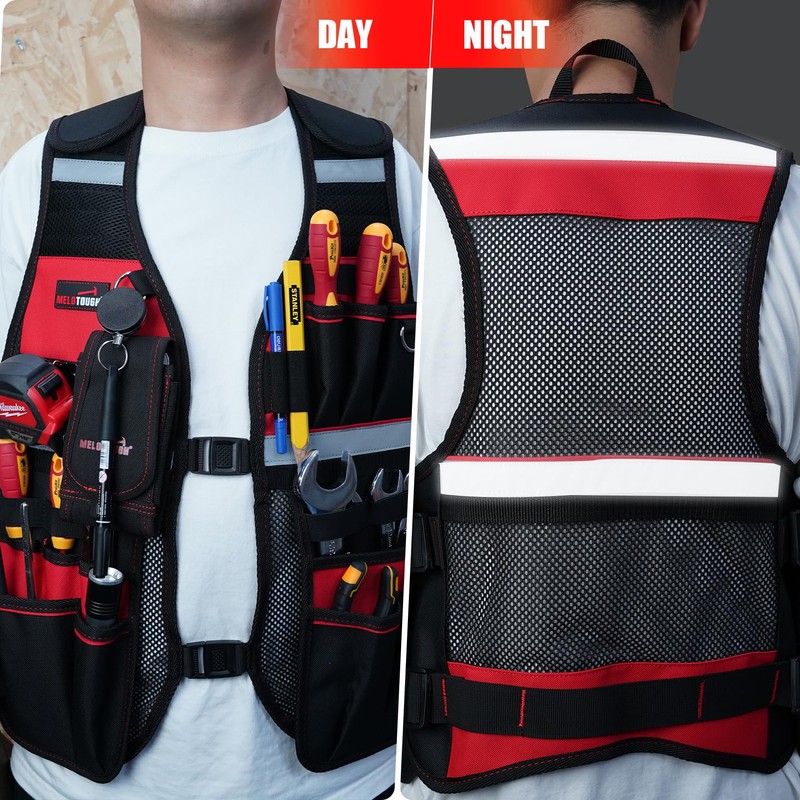 MELOTOUGH Tool Vest for Men Reflective Safety Tool Vest with