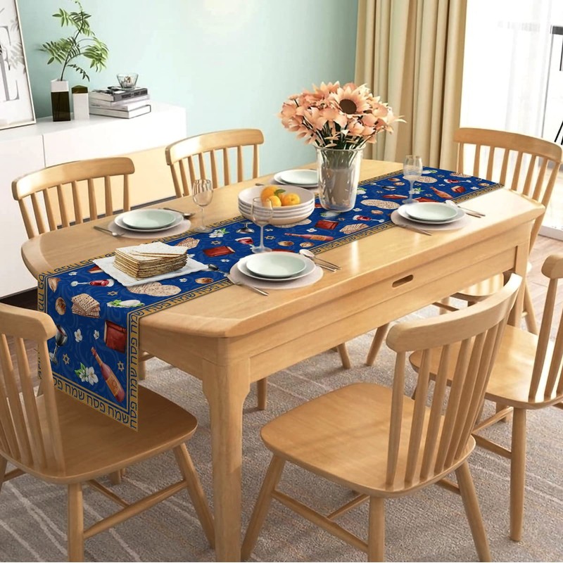 Nepnuser Linen Passover Table Runner Pesach Jewish Seder Matzo Home