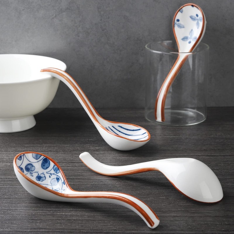 Ceramic Soup Spoons Set of 4 Porcelain Japanese Soup Spoon