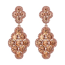 Flyonce Wedding Bridal Earrings for Women Party Rhombus Rhinestone Crystal Hollow Chandelier Dangle Champagne Color