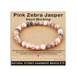 AD Beads Handmade Gemstone Stretch Elastic Bracelet Crystal Healing Reiki Nature's Beauty and Spiritual Essence Unisex (6mm, Pink Zebra Jasper (Hard Working))