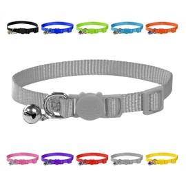 Vibrant Soft Nylon Kitten/Cat Collar with Bell and Safety Release Buckle (Silver)