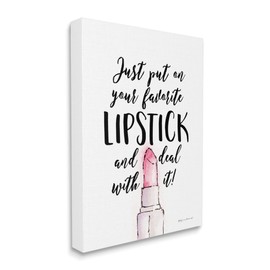 Stupell Industries Favorite Lipstick Deal with It Phrase Cosmetic Fashion, Designed by Stephanie Workman Marrott Canvas Wall Art, 36 x 48, Off- White