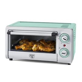 GreenLife Countertop Toaster Oven Air Fryer Stainless Steel, Healthy Ceramic Nonstick, PFAS and PFOA-Free, Tray & Basket, Bake, Broil, Reheat, Adjustable Temp & Time Control, Auto Shutoff, Turquoise