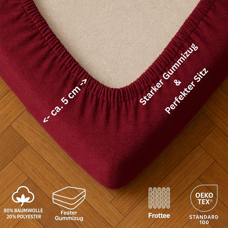 Exclusive home textile terry towelling fitted sheet premium brand., bordeaux,