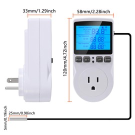 UMLIFE 1Pack Digital Temperature Controller Thermostat Timer - Reptile Thermostat Controller Day Night Timer 110V 15A Temperature Controlled Outlet Plug Heating Cooling Control with Sensor