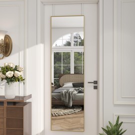 JAWGLOW Over The Door Full Length Mirror, Wall Mounted 14"x 48" Full Body, Back of Door Hanging for Bedroom Living Room, Gold