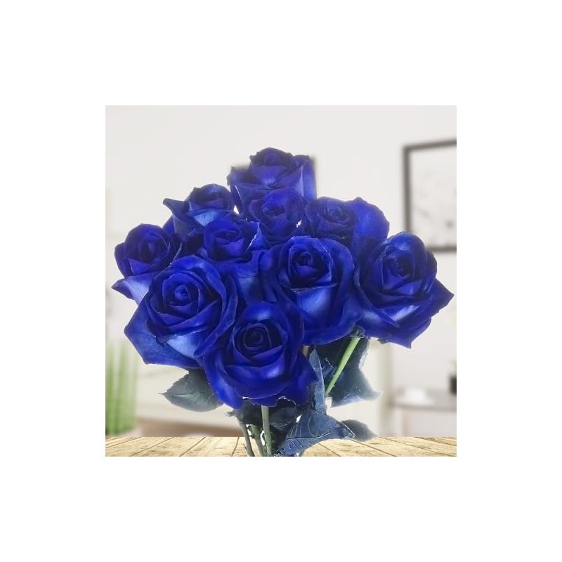 10 Blue Roses - Long Handled - Vase Ready -