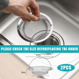 Pack of 2 Drain Strainers, Kitchen Sink, Sink Strainer, Stainless Steel Strainer for Kitchen Sinks and Bathroom Showers to Prevent Clogging of Drain Pipes (11 x 2 cm)