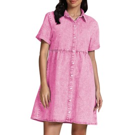 GRAPENT Women's Babydoll Dress - Short Sleeve, Summer Aurora Pink, Size X-Small/0/2