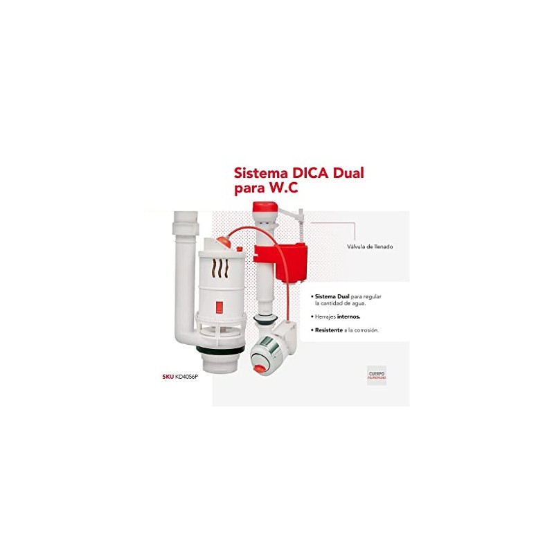 DICA, Sistema DICA Dual para W.C., Acabado Blanco y Rojo,