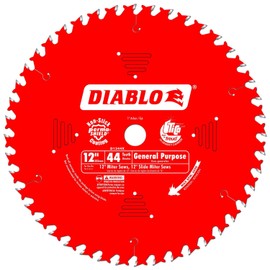 Diablo General Purpose Saw Blade for Wood - 12" Diameter, 44 ATB Teeth, 1" Arbor, .098" Kerf, 15° Hook Angle, .071mm Plate, 5000 Max RPM - D1244X