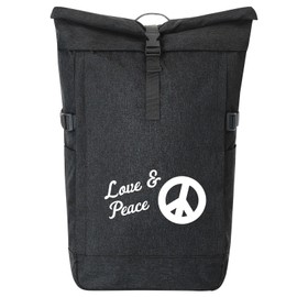 Huuraa Love & Peace Messenger Backpack Gift 30-44 Litres Black Melange Roll-Top Fairtrade Love & Peace Gift Idea