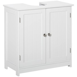kleankin kleankin Pedestal Sink Storage Cabinet, Vanity Base Cabinet, Under Sink Bathroom Cabinet with U-Shape Cut-Out and Adjustable Internal Shelf, White