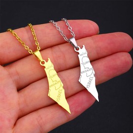 LittleFathand Palestine Necklace Arabic Palestine Map Pendant Necklace Stainless Steel Israel Map Tag Pendant for Women Men National Jewelry, Stainless Steel, No Gemstone