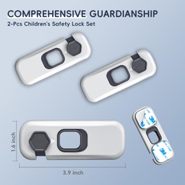 Blissleaf 2 Pack Child Proof Refrigerator Lock, Fridge Locks for Kids with Sticky Adhesive Pads, Child Safety Locks for Doors, RV Refrigerator, Oven Lock Child Safety Baby Cabinet Locks (Grey)