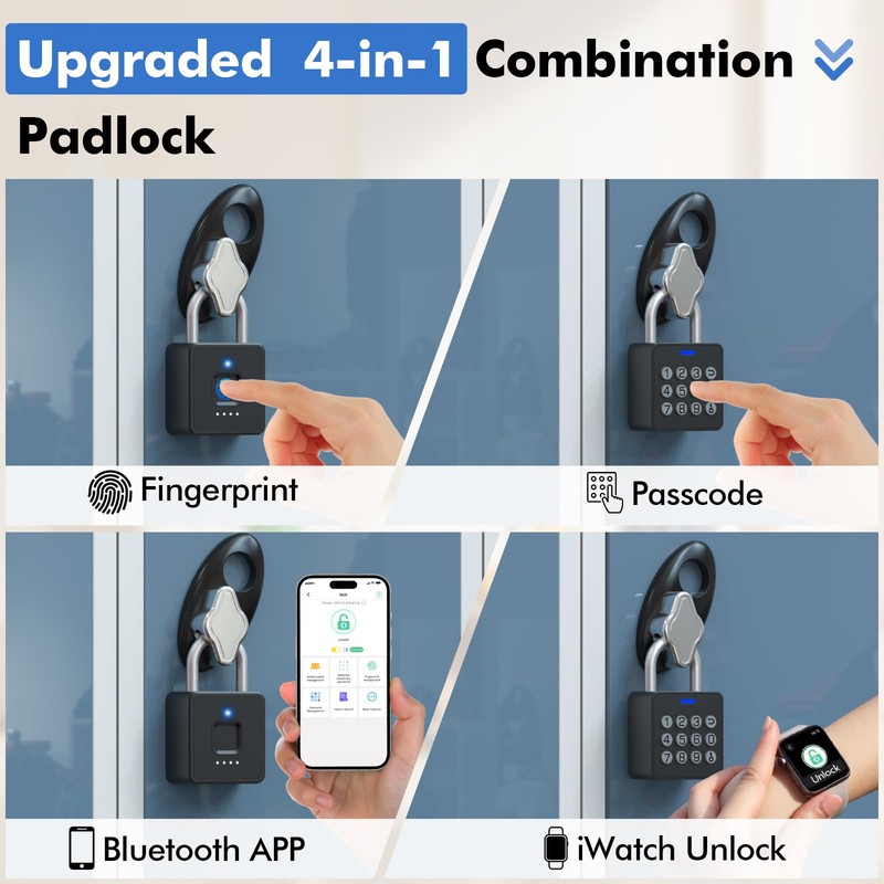 Keylesslife Fingerprint Padlock with Code,Combination Padlock Gym Locker Lock,Smart Padlock