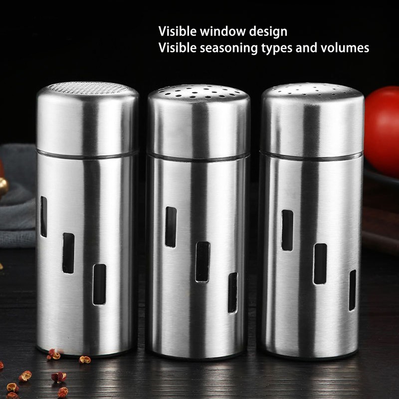3Pcs Salt and Pepper Shakers Set Stainless Steel 3 Sizes
