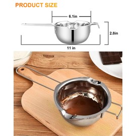 Stainless Steel Double Boiler Pot with 600ML for Melting Chocolate, Candy and Candle Making (18/8 Steel, Universal Insert)