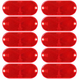 Tallew 10 Pack Front Reflector Oval Reflector for Driveway Fence Gate Posts Trailers Safety Reflectors Automobiles Boats Mailboxes Reflector with Center Mounting Hole (Red)