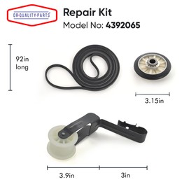 4392065 Dryer Repair Kit - Drum Belt 341241, Idler Pulley 691366, 2 Rollers 349241T, 2 Clips Compatible with Whirlpool Kenmore Maytag Amana Roper