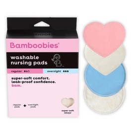 Bamboobies Nursing Pads, Ultra-Soft Velour, Reusable, Washable & Leak-Proof, 6 Ultra-Thin and 2 Overnight Pads for Breastfeeding