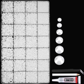 22000pcs Resin Rhinestones for Crafting, Jelly Pure White 2mm 3mm 4mm 5mm 6mm Flatback Round Beads, Non-Hotfix SS8 SS10 SS16 SS20 SS30 Gems with 15ml Glue for DIY Crafting, Nails, Makeup Decoration