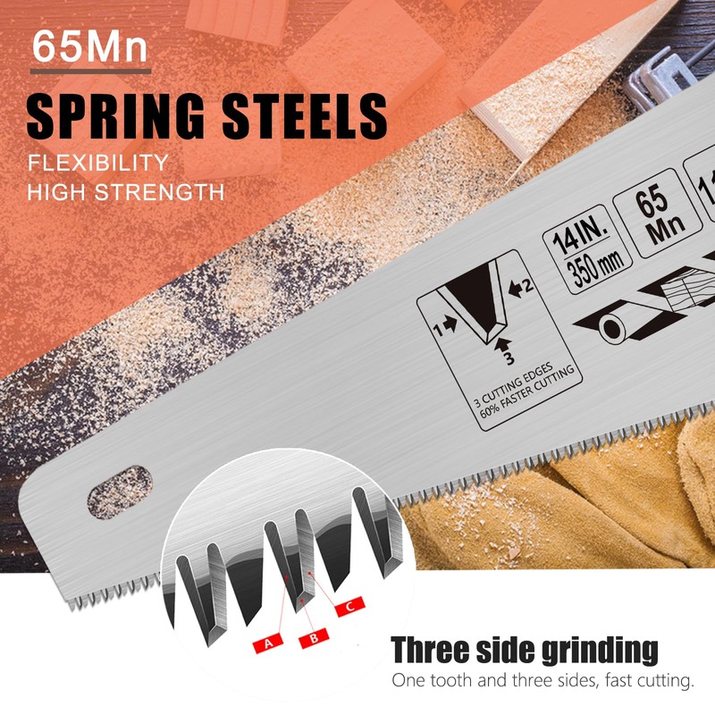 14 Inch Wood Hand Saw, Non-Slip Ergonomic Handle Rustproof Wood