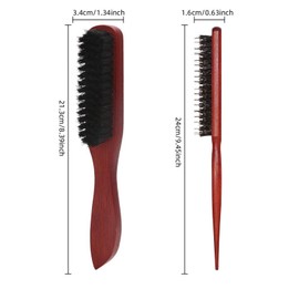 Pack of 2 Brown Boar Bristle Brush, Hair Brushes with Boar Bristles, Sleek Bun Brush, Natural Bristle Brush, Suitable for Detangling Hair Types, Long, Thick, Curly, Wavy, Dry
