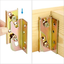 QWORK® Set of 4 Bed Connectors, Hanging Fittings, Furniture Connectors, Galvanised Iron Hooks and Plates Set with Screws