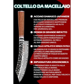 YOUSUNLONG Butcher Knife 8" Cimitar Hybrid Cleaver Japanese Hammered Damascus Steel Natural Walnut Wooden Handle