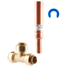 AquaNeurk Copper Water Hammer Arrestor, 1/2 Inch Push-Fit Tee Hammer Arrestor With Disconnect Clip, Push-to-Connect Fittings for Pex Pipe, Copper, CPVC