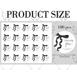 Whaline 100Pcs Bow Party Thank You Stickers 2 Inch Coquette Black Ribbon Bowknot Adhesive Seal Stickers Elegant Round Label Decals for Birthday Baby Bridal Shower Anniversary Bachelorette Party