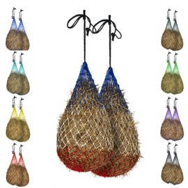 Majestic Ally 2 pcs Slow Feed 56” Hay Net with Soft 3"x3" Holes for Horses & Livestock, Nylon Rope Hanging, Simulates Grazing, Reduce Waste (Patriotic)